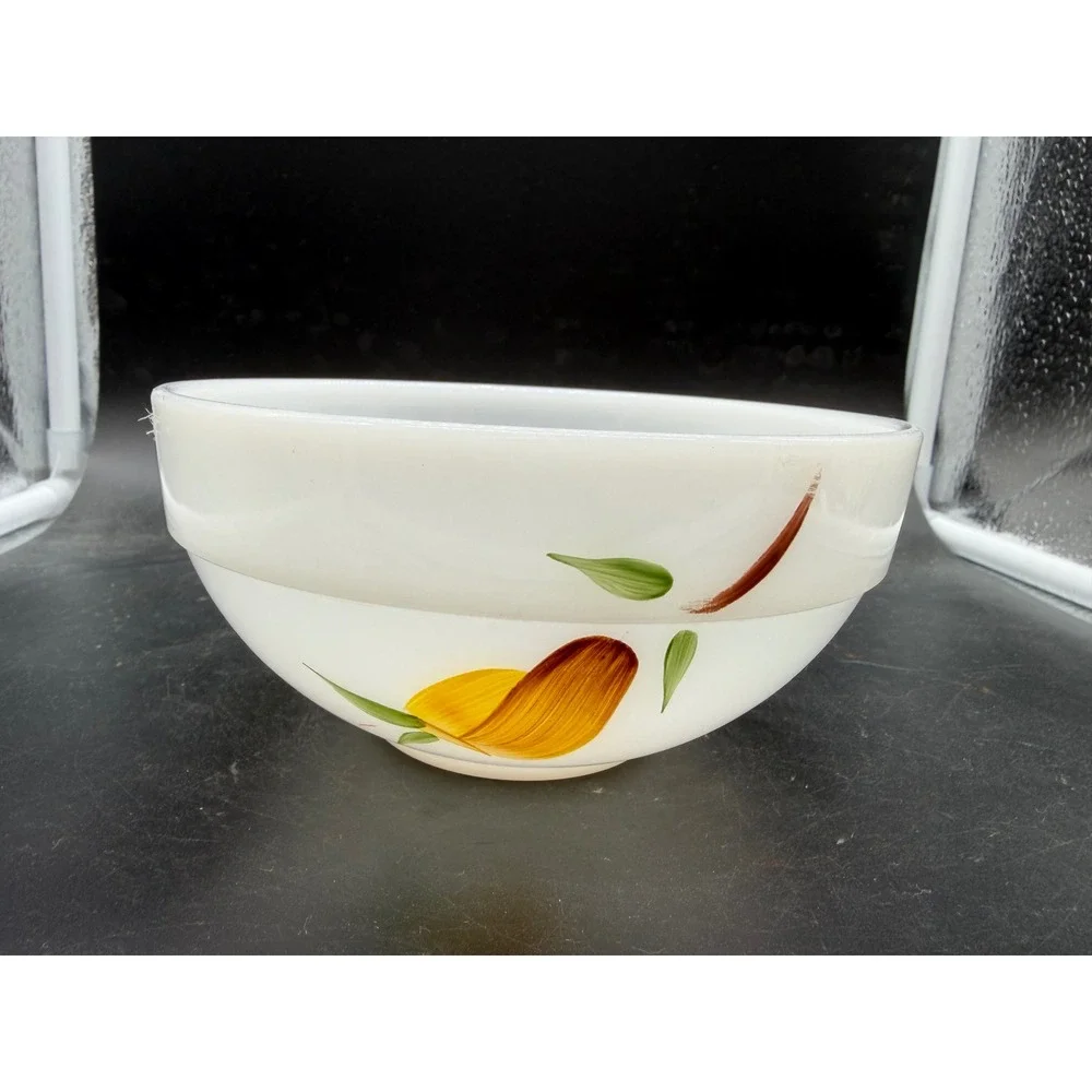 Vintage Fire-King Hand Painted Fruit Milk Glass Mixing‎ Bowl USA Made